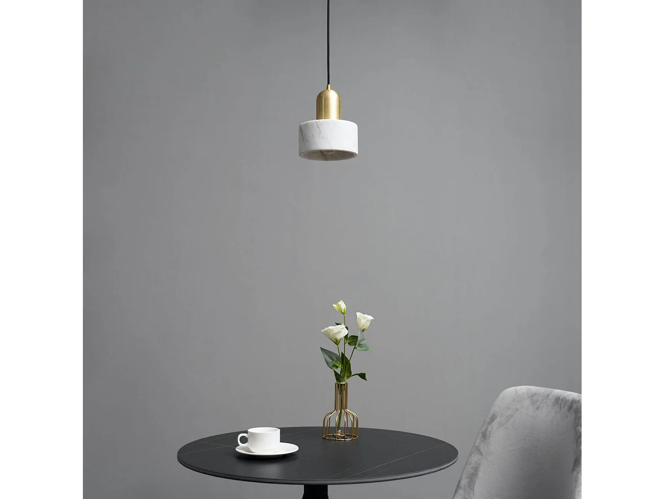 Suspension cylindrique marbre et métal doré  - Meryl