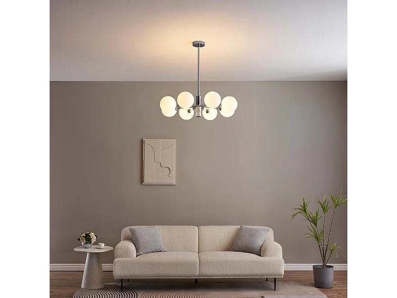 Lustre chromé avec abat-jour en verre blanc - Nicolea