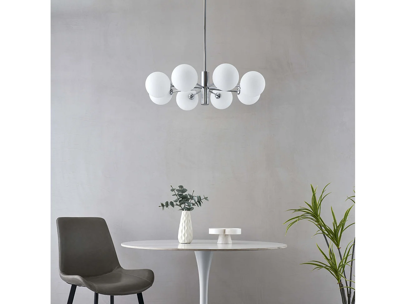 Lustre chromé avec abat-jour en verre blanc - Nicolea