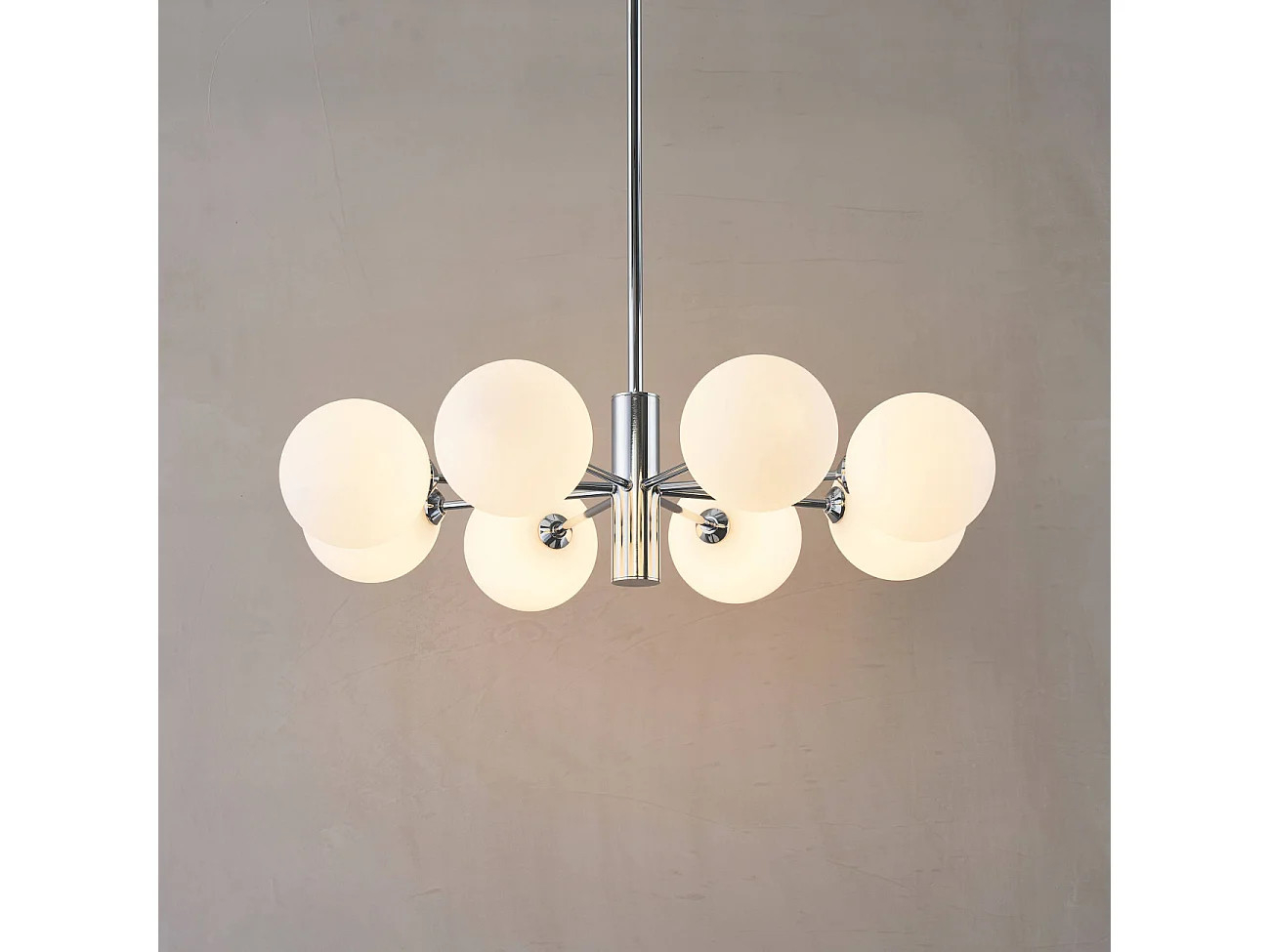 Lustre chromé avec abat-jour en verre blanc - Nicolea