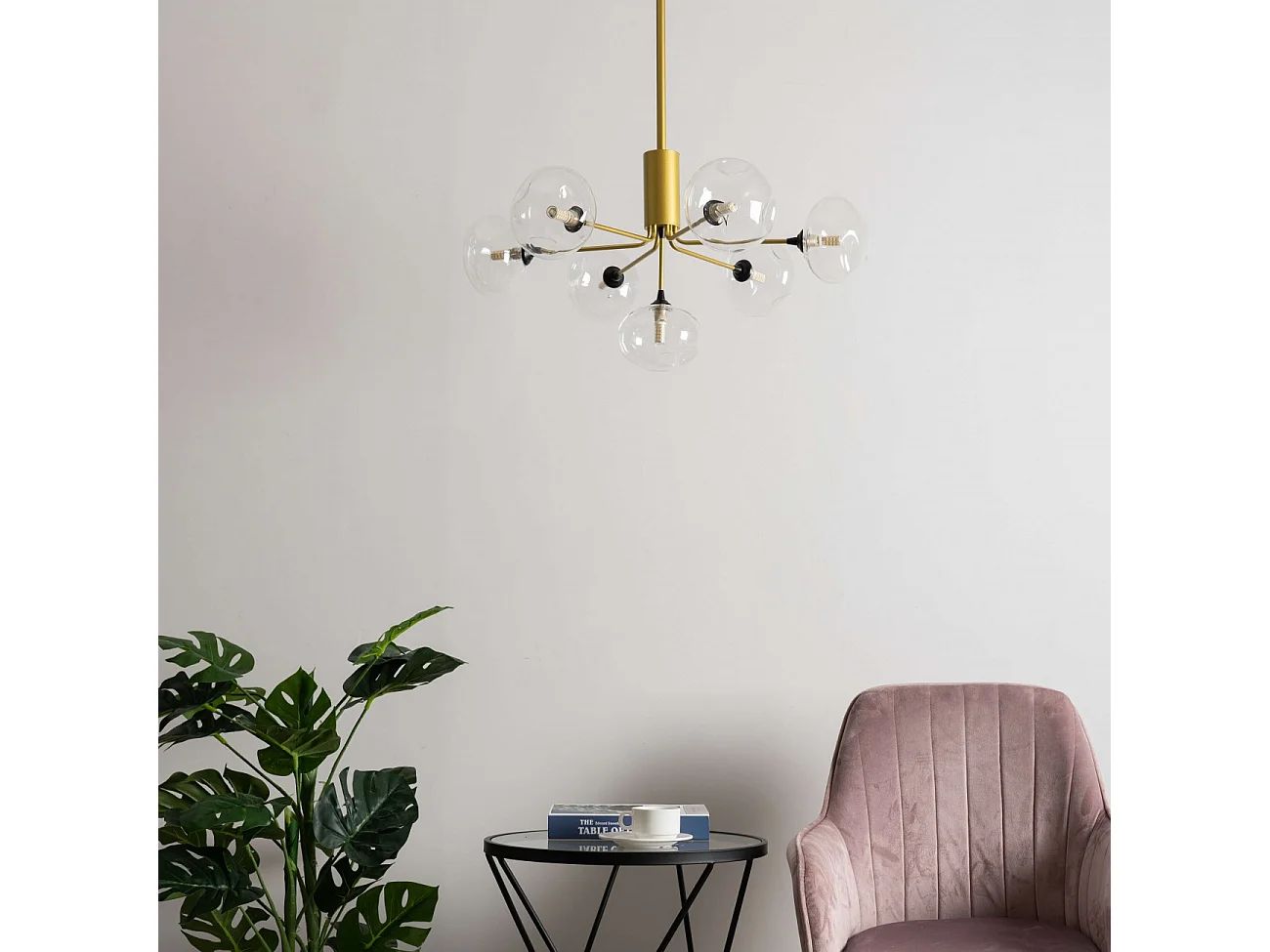 Suspension ultra design dorée à 7 sphères en verre  - Erell