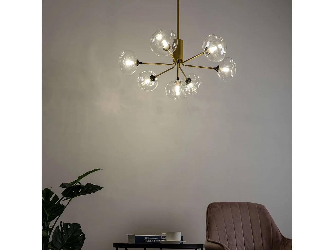 Suspension ultra design dorée à 7 sphères en verre  - Erell