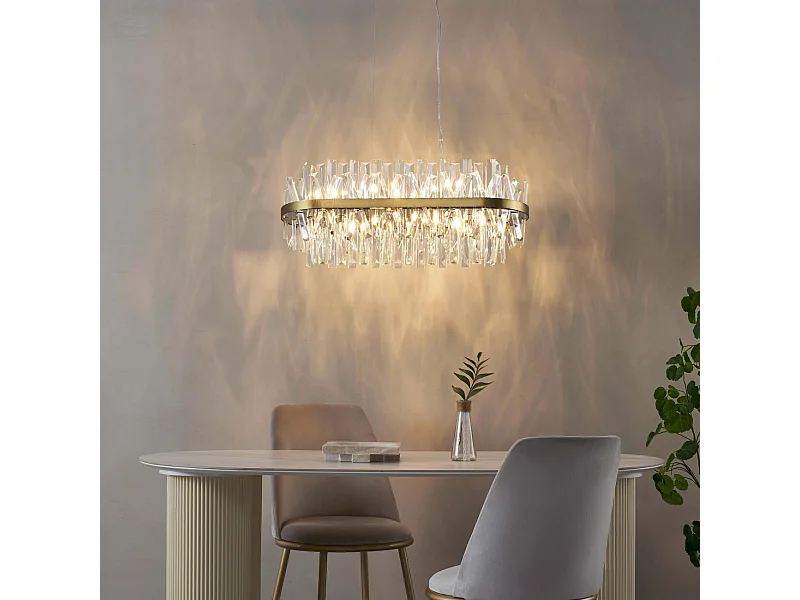 Lustre doré en cristal pampilles transparentes - Ariella