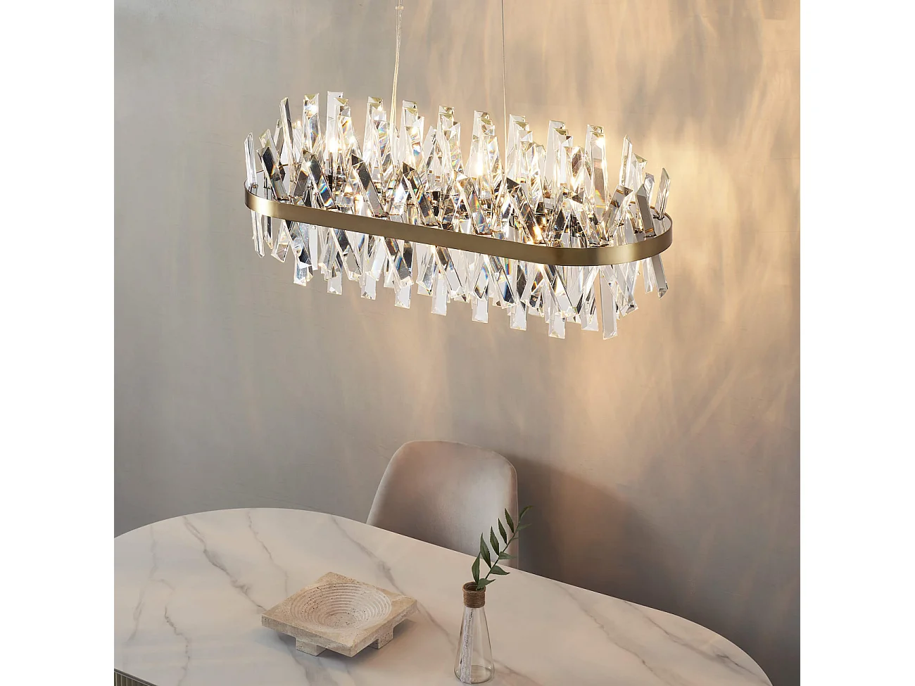 Lustre doré en cristal pampilles transparentes - Ariella