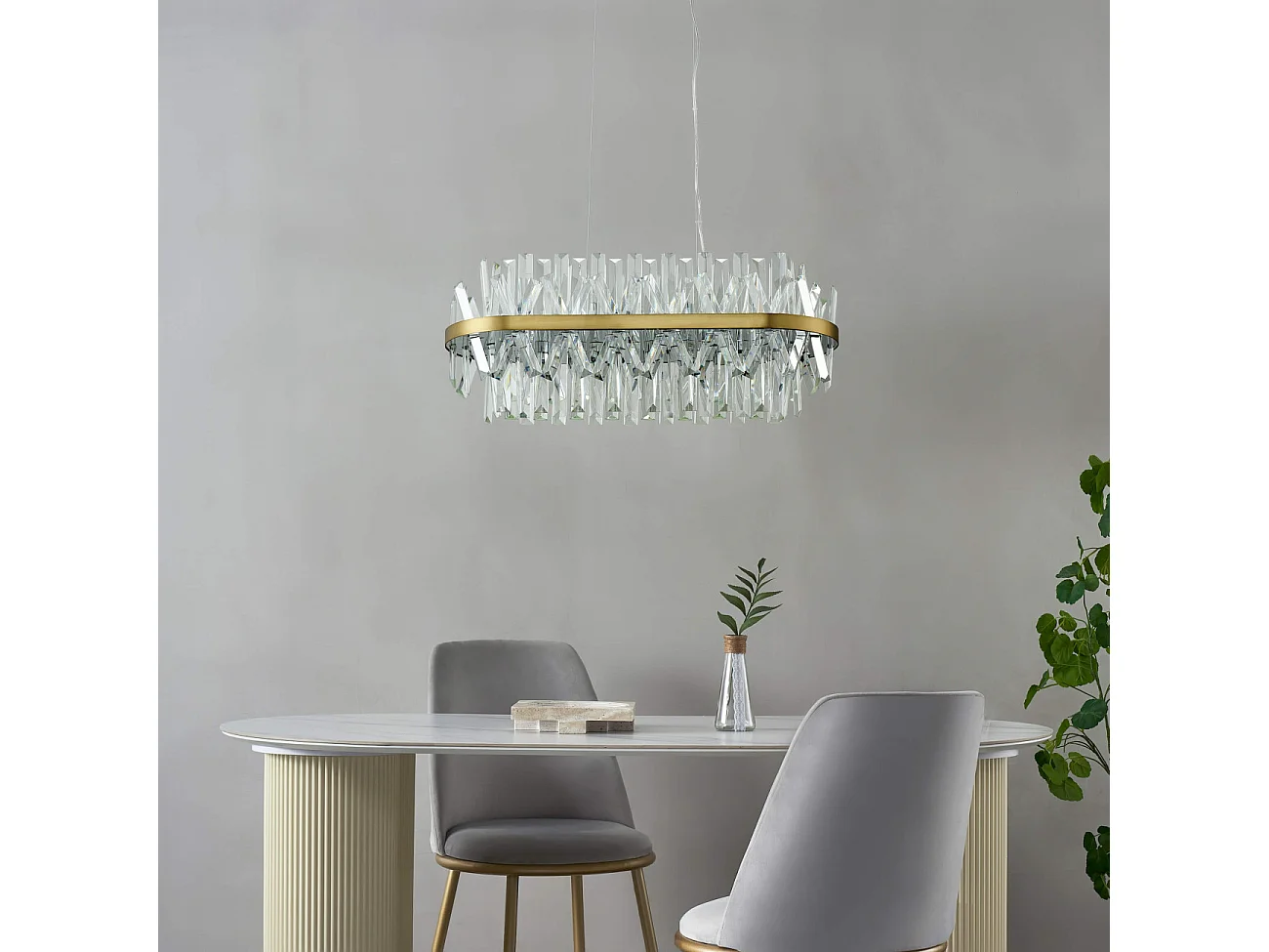 Lustre doré en cristal pampilles transparentes - Ariella