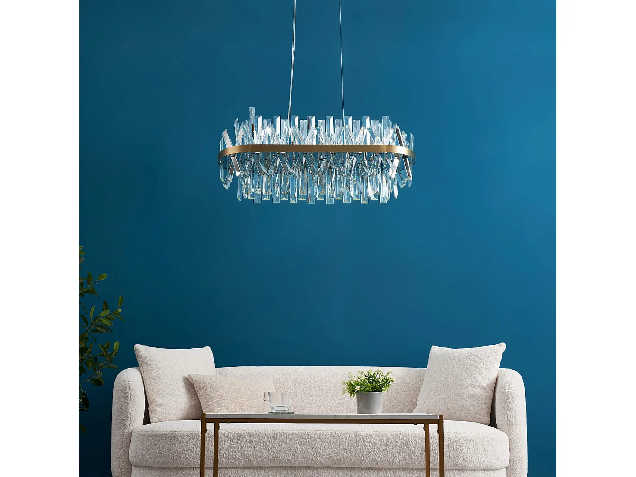 Lustre doré en cristal pampilles transparentes - Ariella