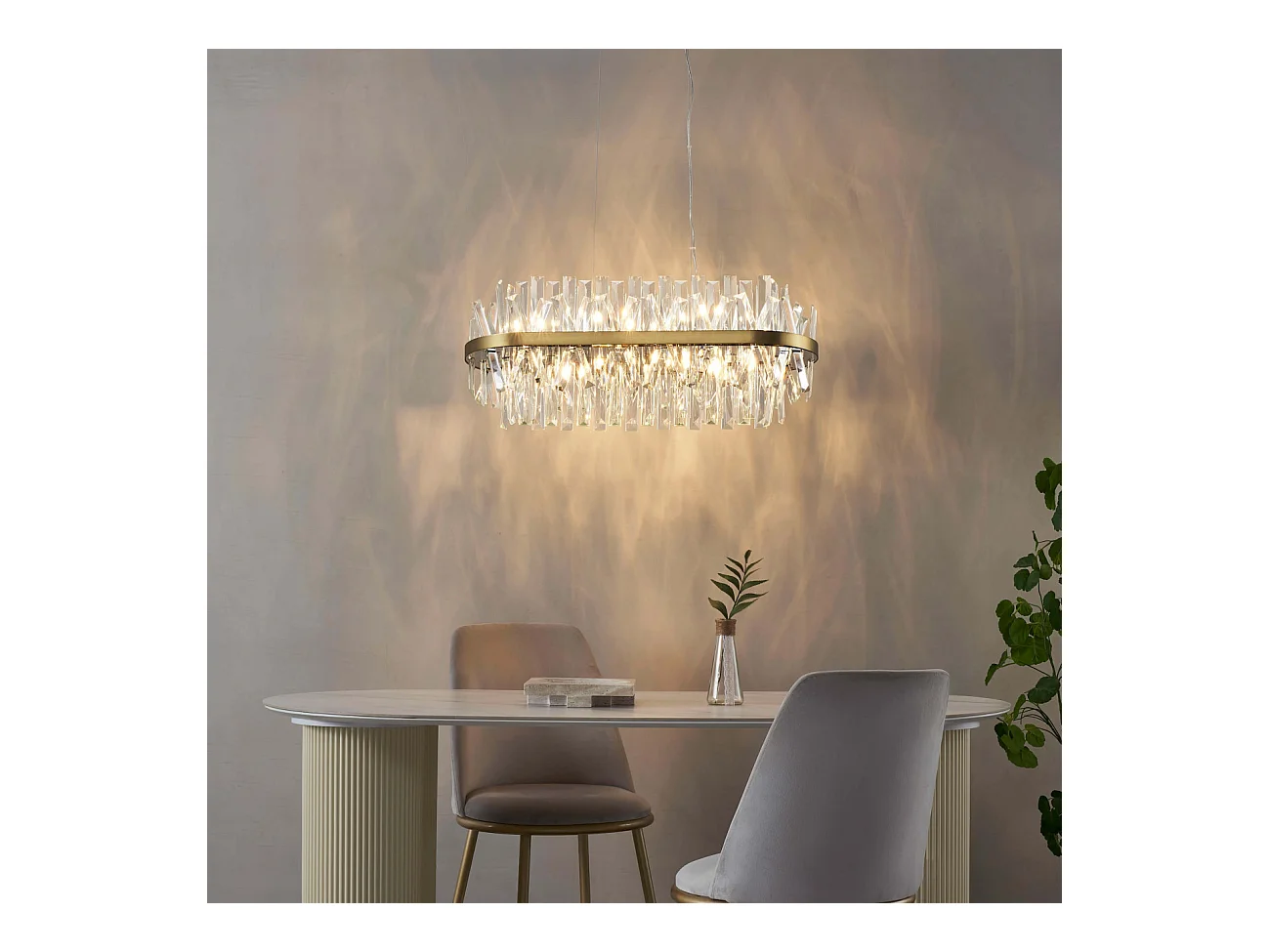 Lustre doré en cristal pampilles transparentes - Ariella