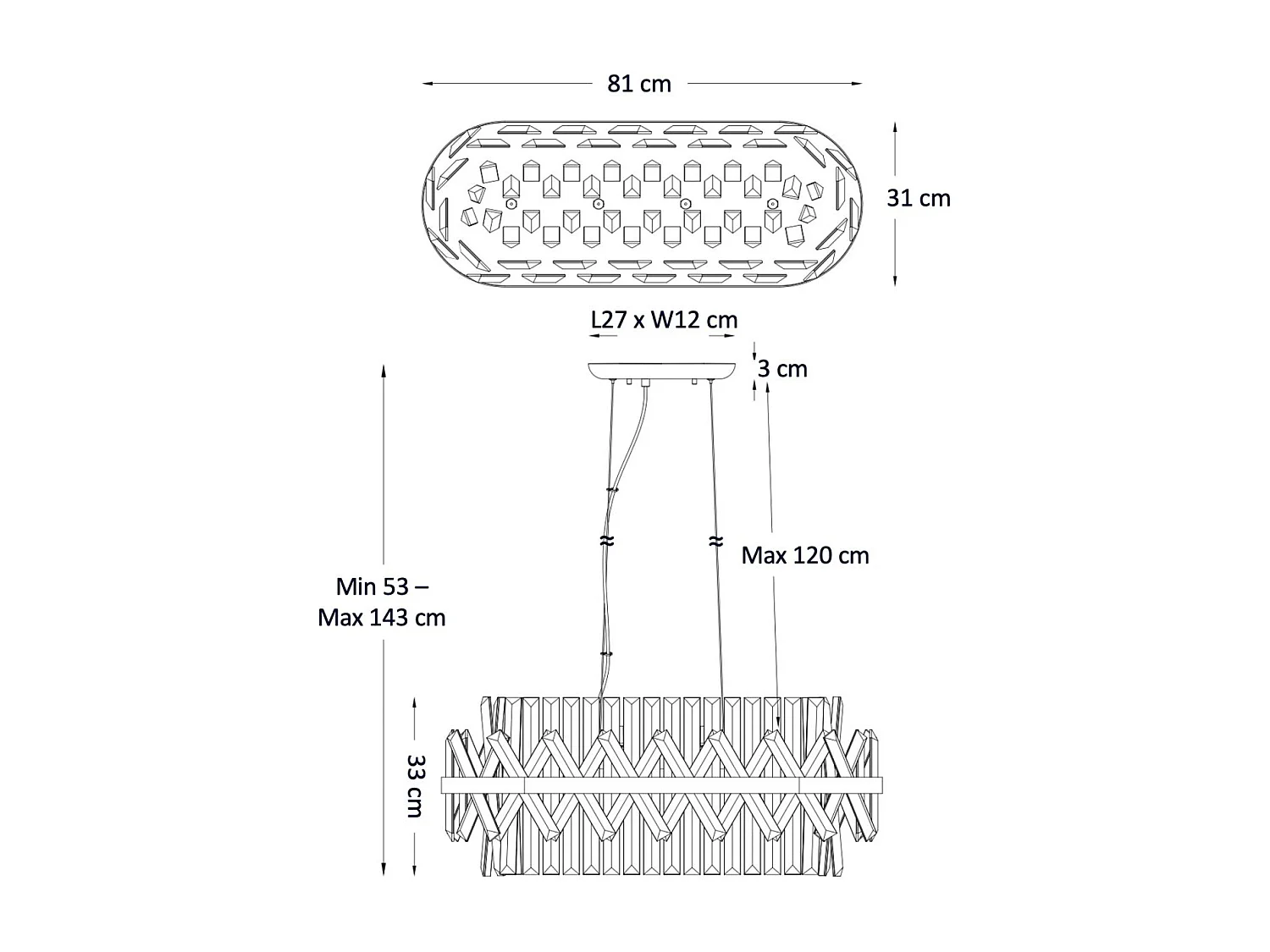 Lustre doré en cristal pampilles transparentes - Ariella