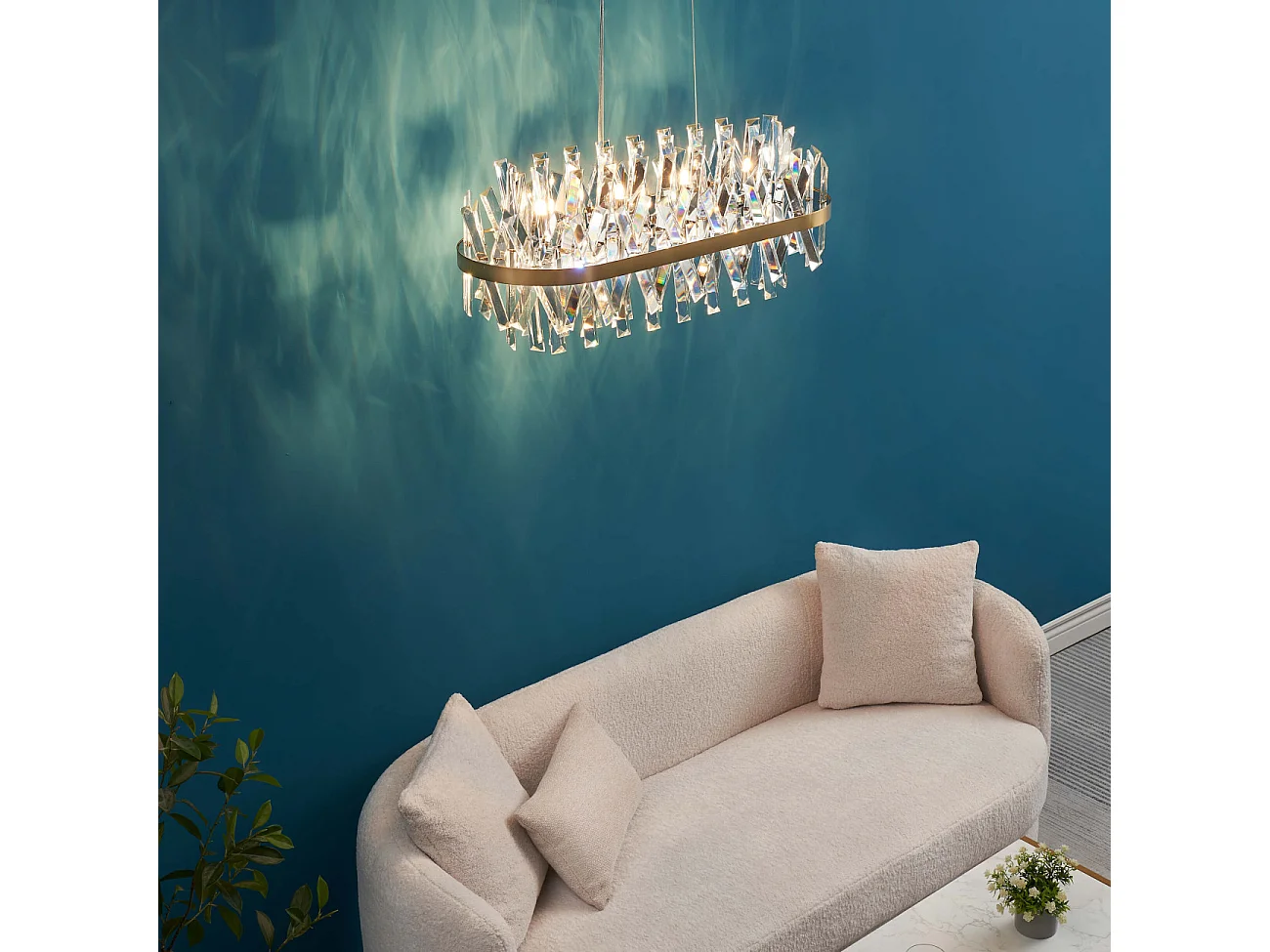 Lustre doré en cristal pampilles transparentes - Ariella