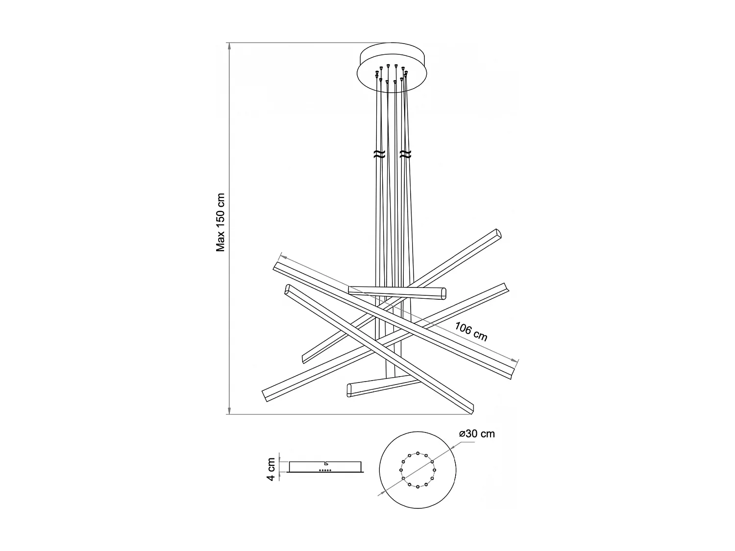 Grande suspension dorée à bras entrecroisés - Cynthia