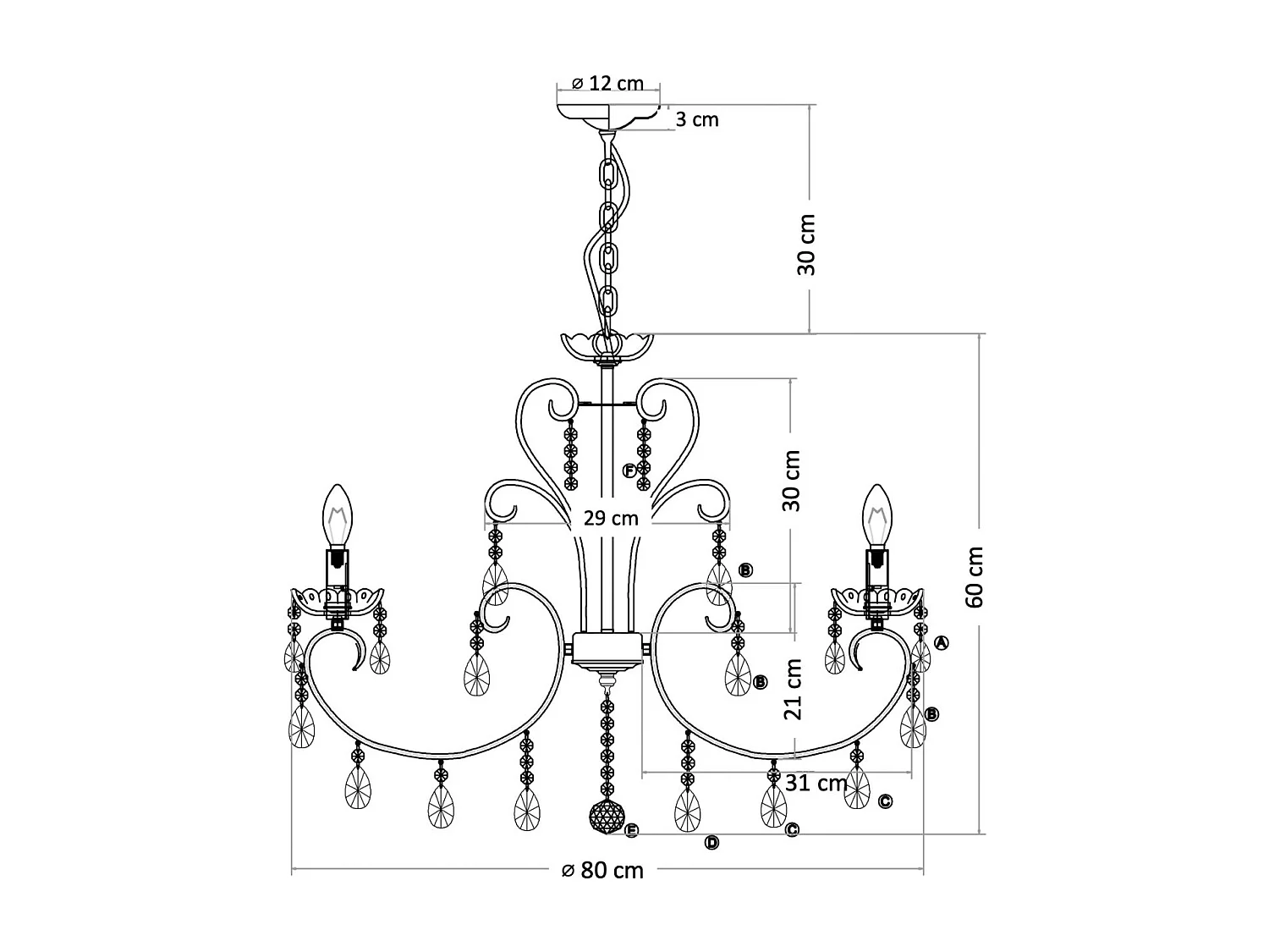 Lustre cristal or rose baroque 8 bras - Pavia