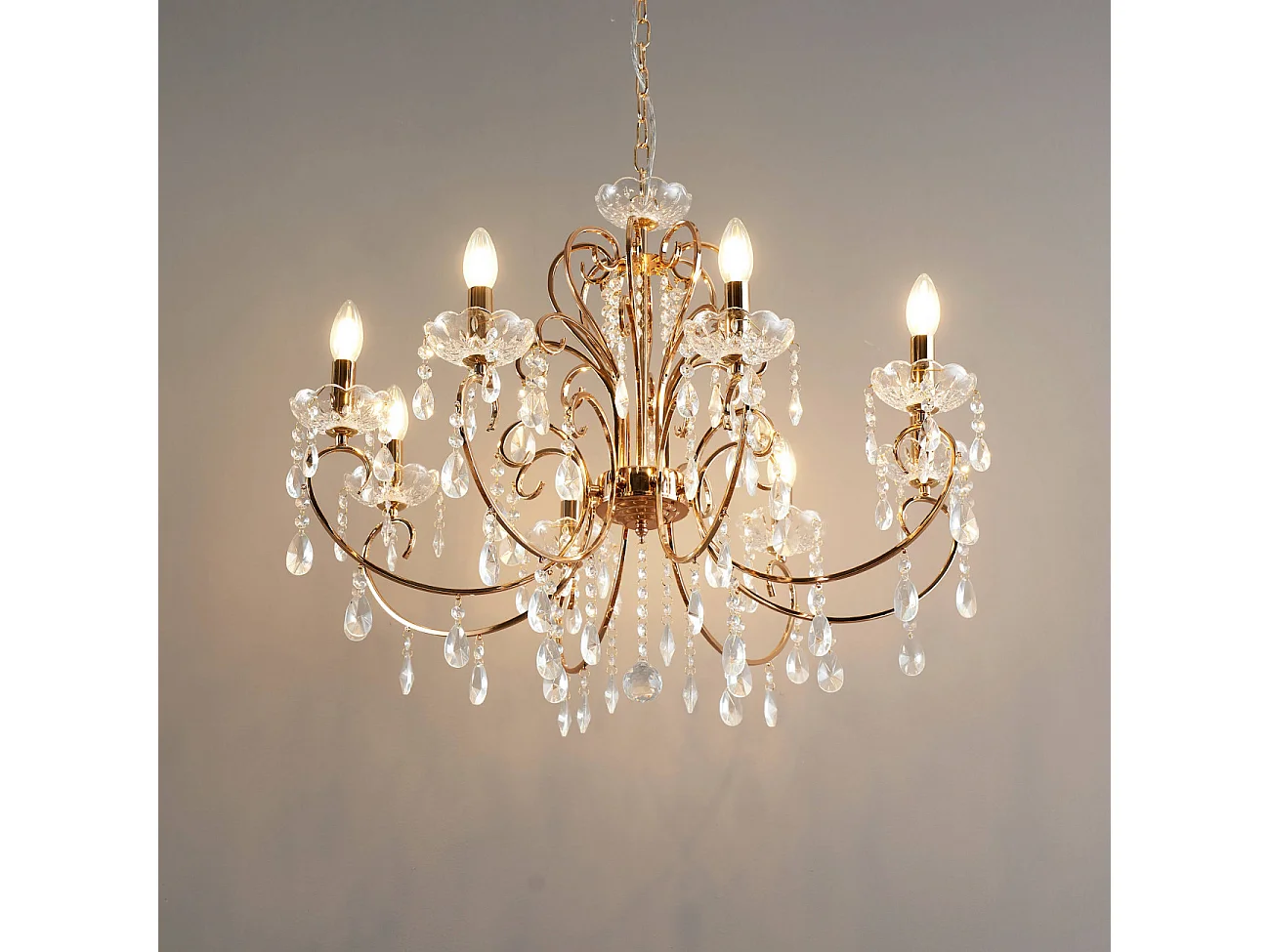 Lustre cristal or rose baroque 8 bras - Pavia