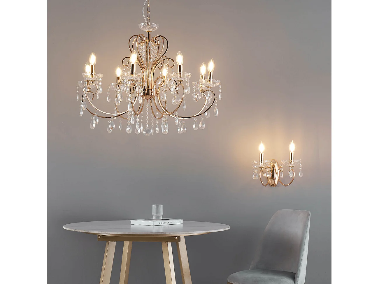 Lustre cristal or rose baroque 8 bras - Pavia