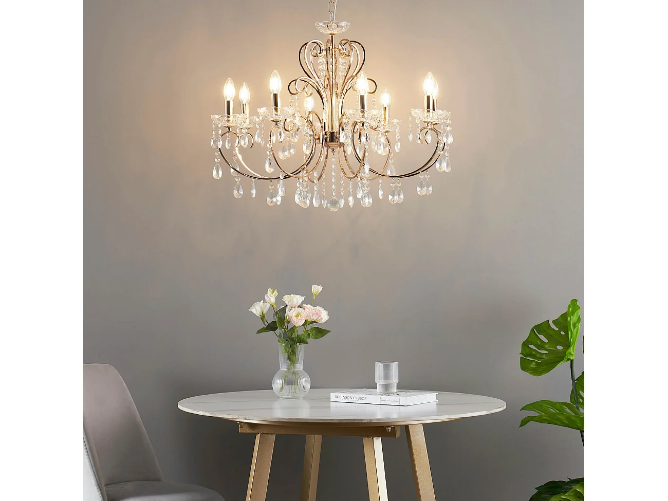 Lustre cristal or rose baroque 8 bras - Pavia