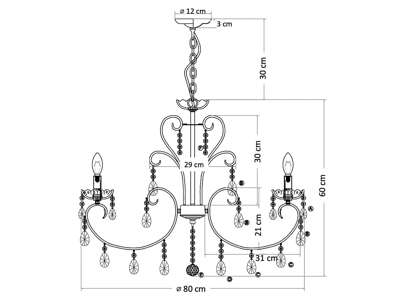Lustre cristal or rose baroque 8 bras - Pavia