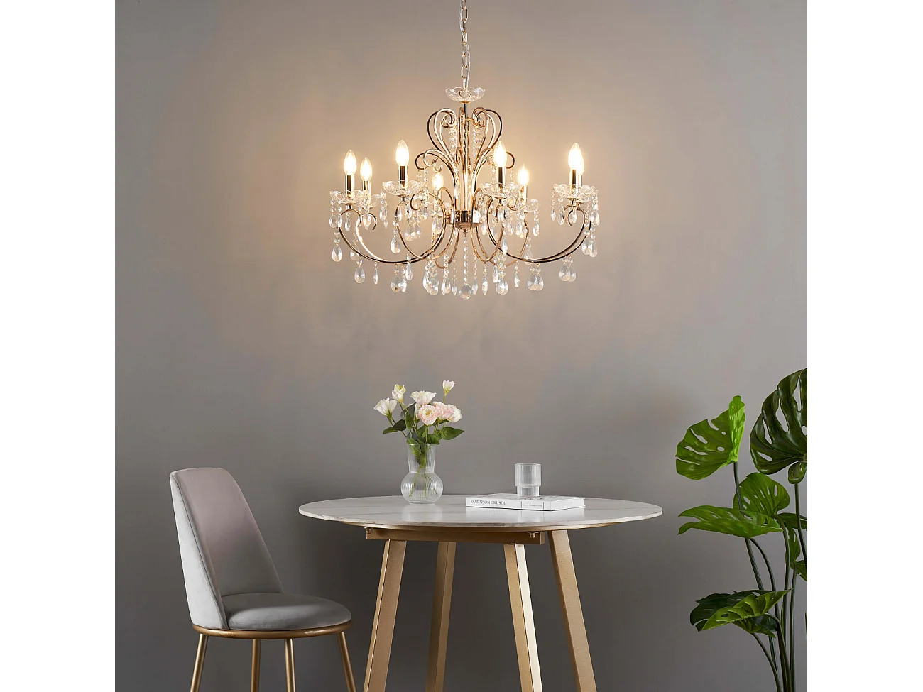 Lustre cristal or rose baroque 8 bras - Pavia