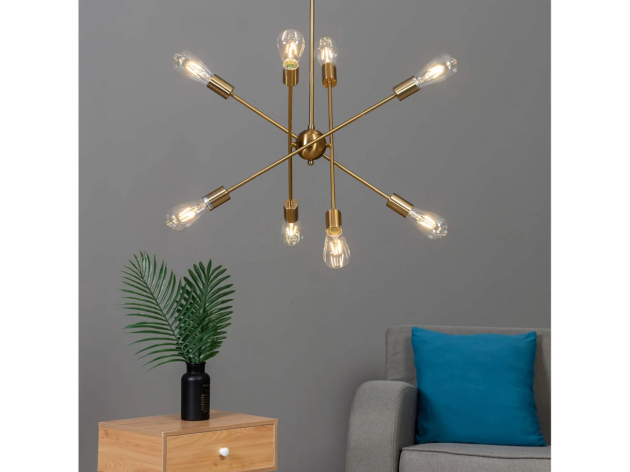 Suspension au fini laiton quatre tiges métalliques - Sagitta