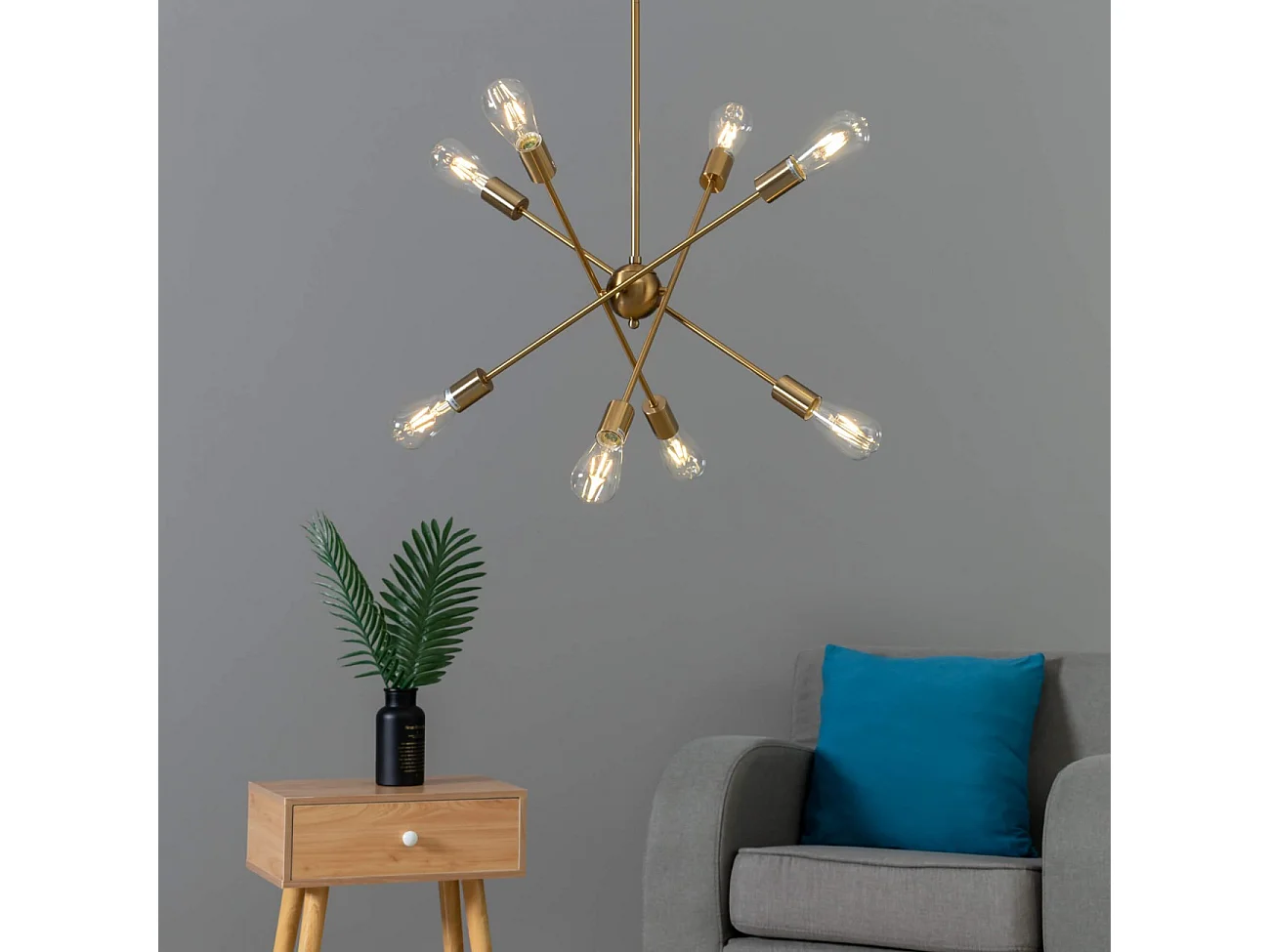 Suspension au fini laiton quatre tiges métalliques - Sagitta