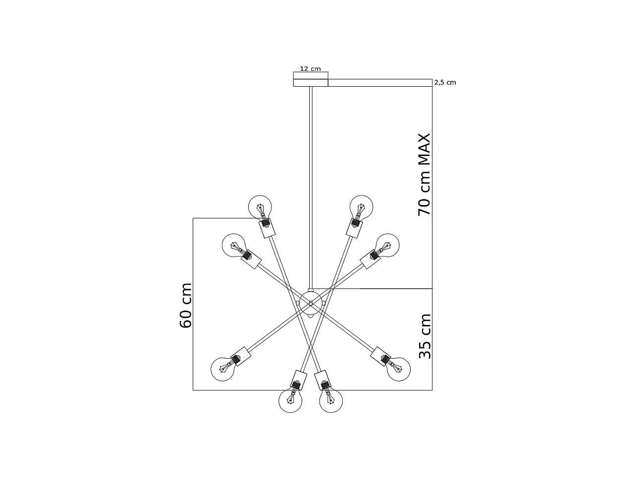 Suspension au fini laiton quatre tiges métalliques - Sagitta