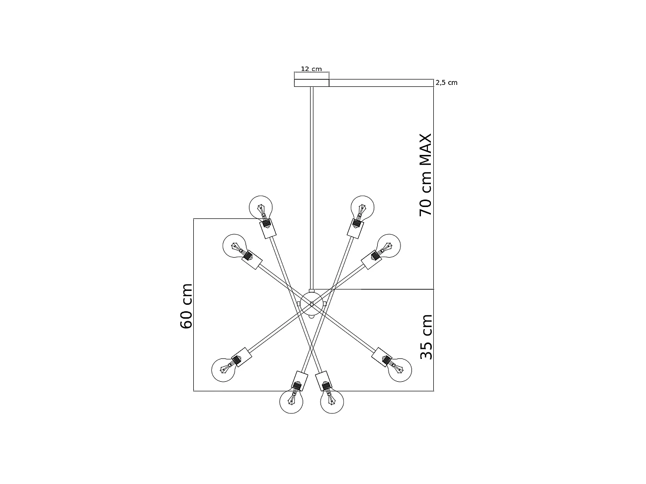 Suspension au fini laiton quatre tiges métalliques - Sagitta