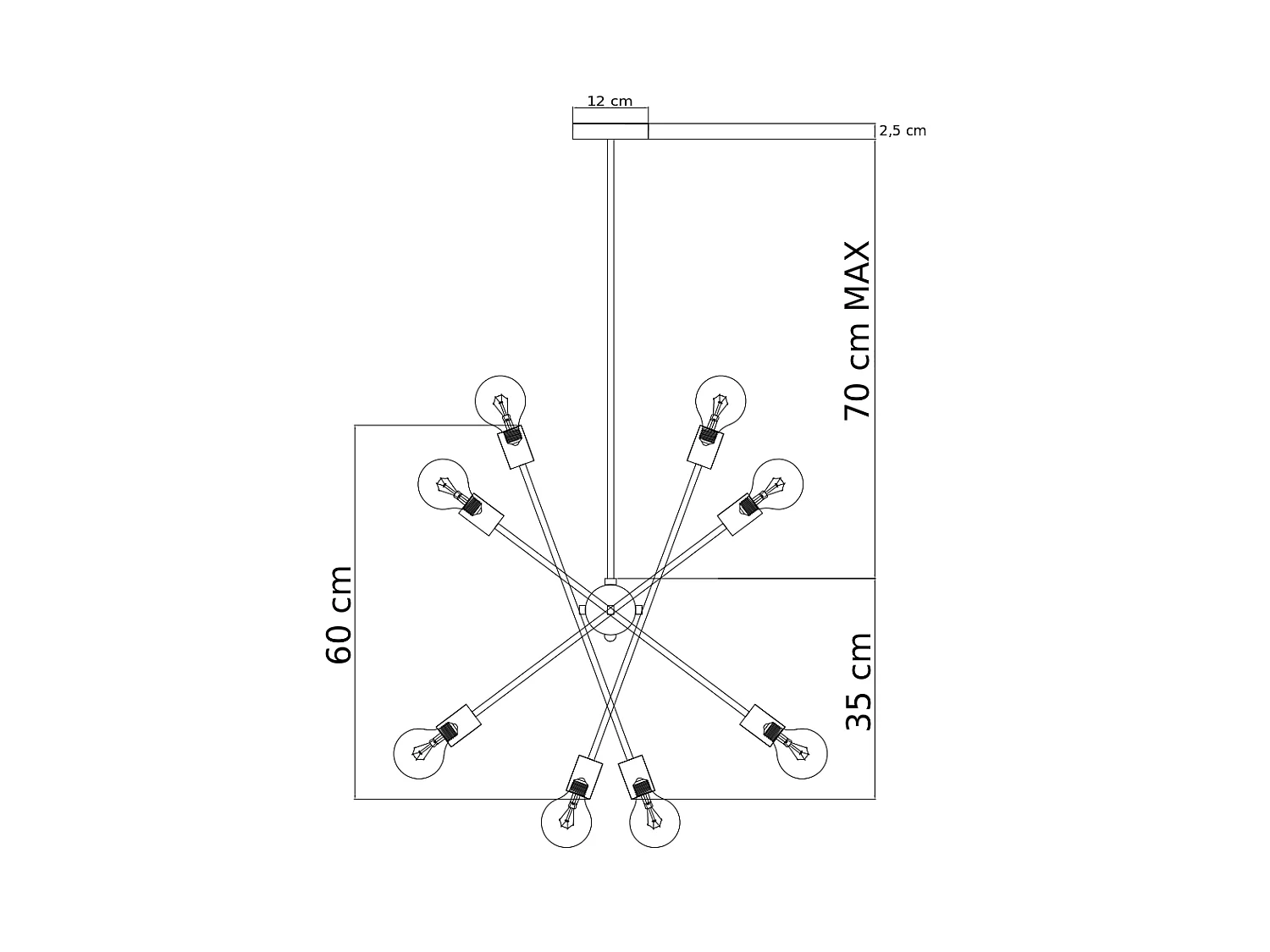 Suspension au fini laiton quatre tiges métalliques - Sagitta