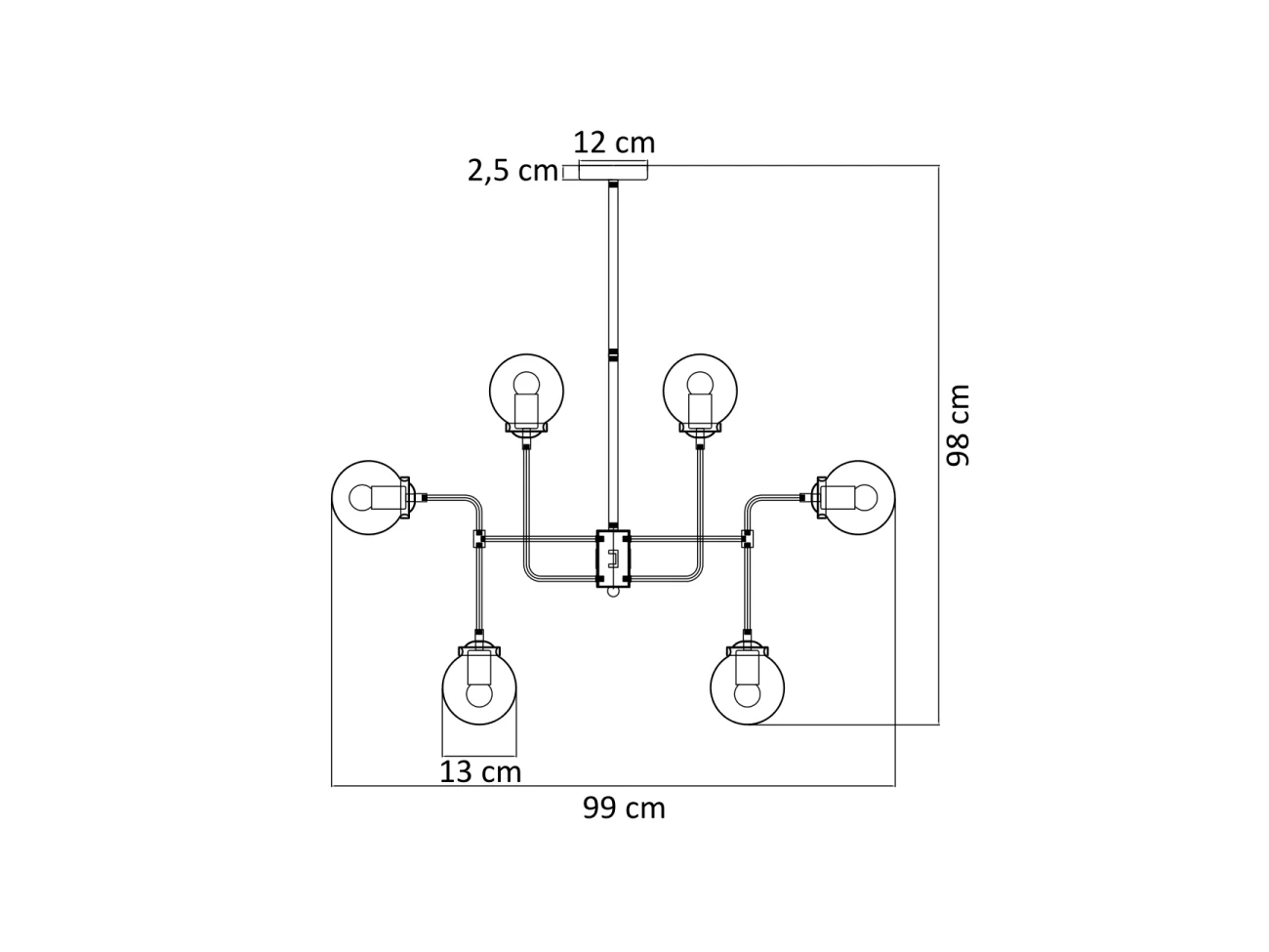 Lustre Industriel Doré à 8 Bras - Verre Blanc Laiteux Zenith