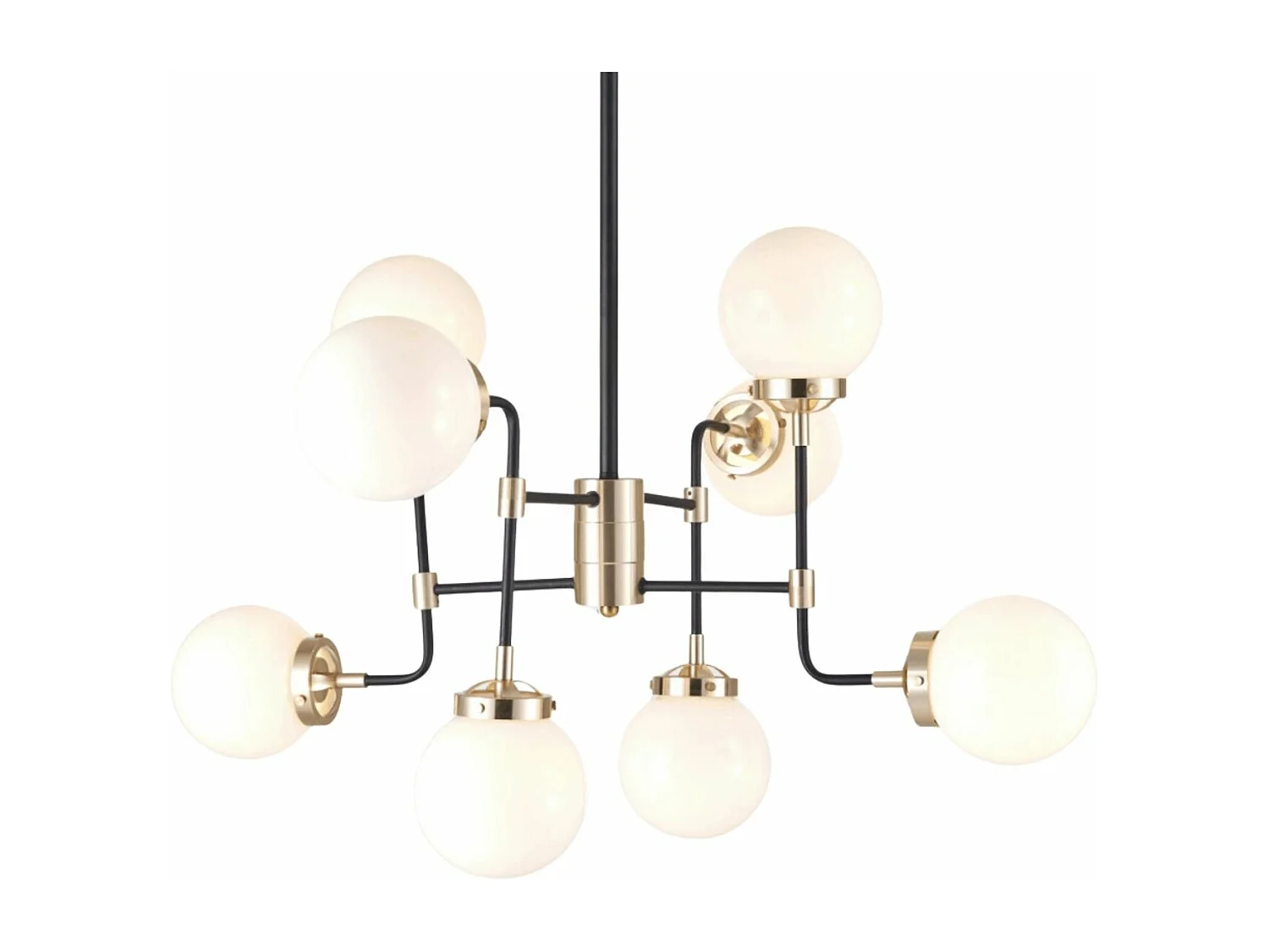 Lustre Industriel Doré à 8 Bras - Verre Blanc Laiteux Zenith