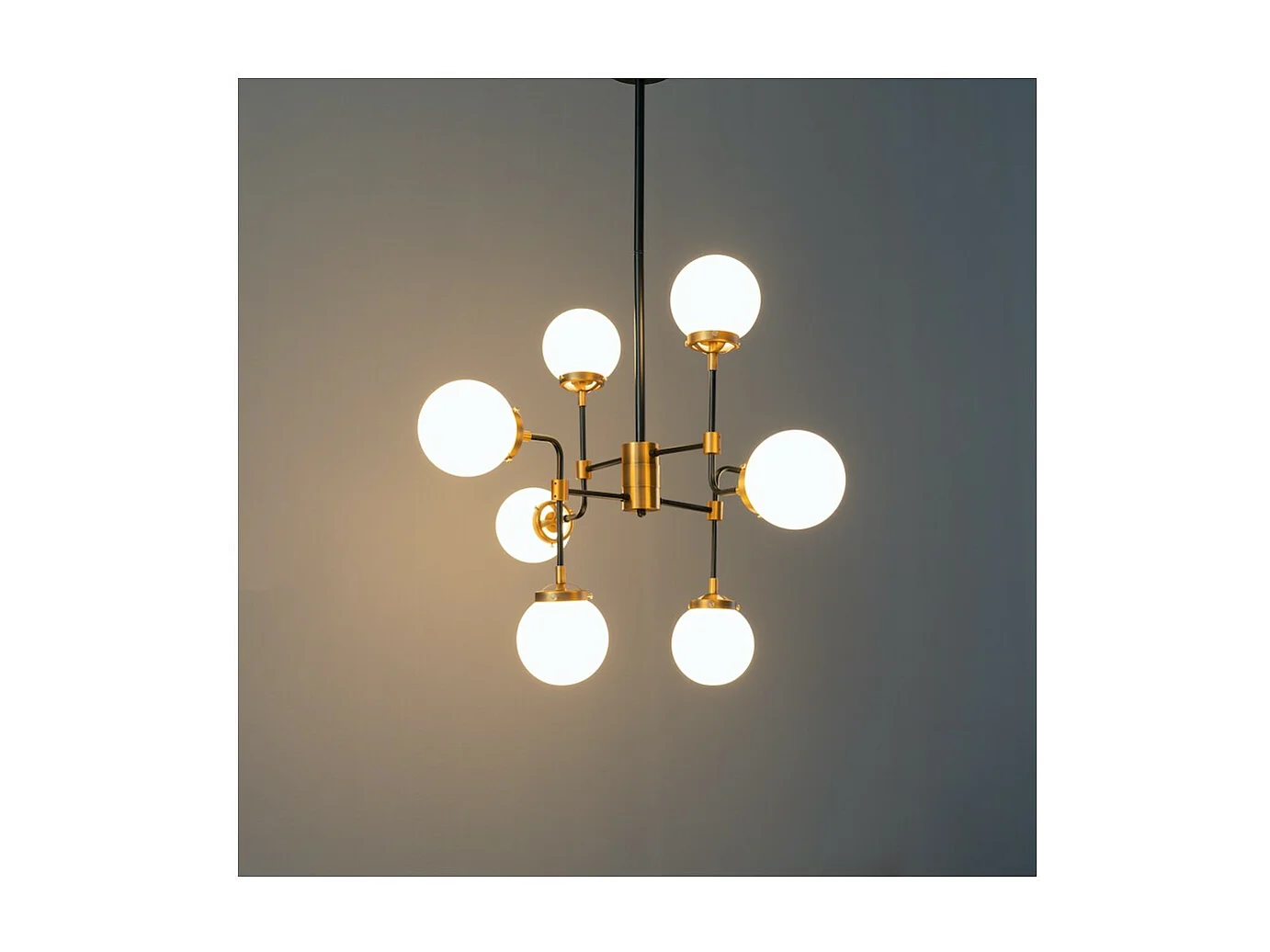 Lustre Industriel Doré à 8 Bras - Verre Blanc Laiteux Zenith