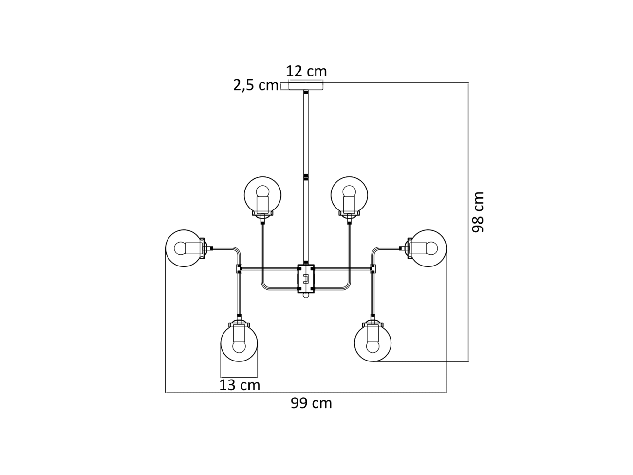 Lustre Industriel Doré à 8 Bras - Verre Blanc Laiteux Zenith