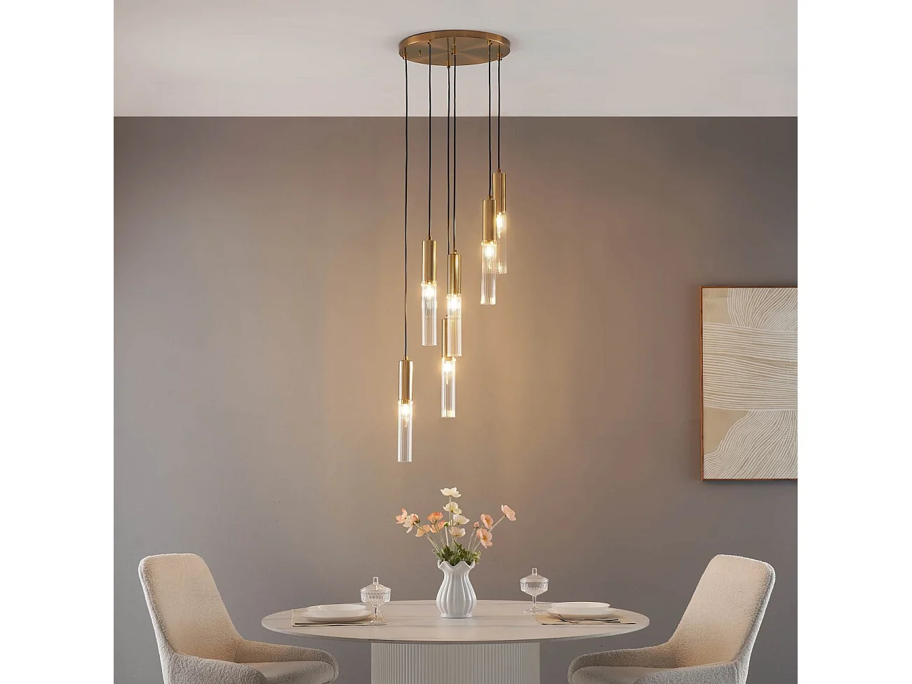 Grande suspension à tube en verre multiple - Poggio