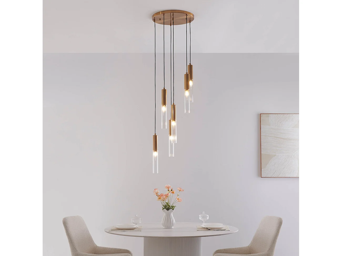 Grande suspension à tube en verre multiple - Poggio