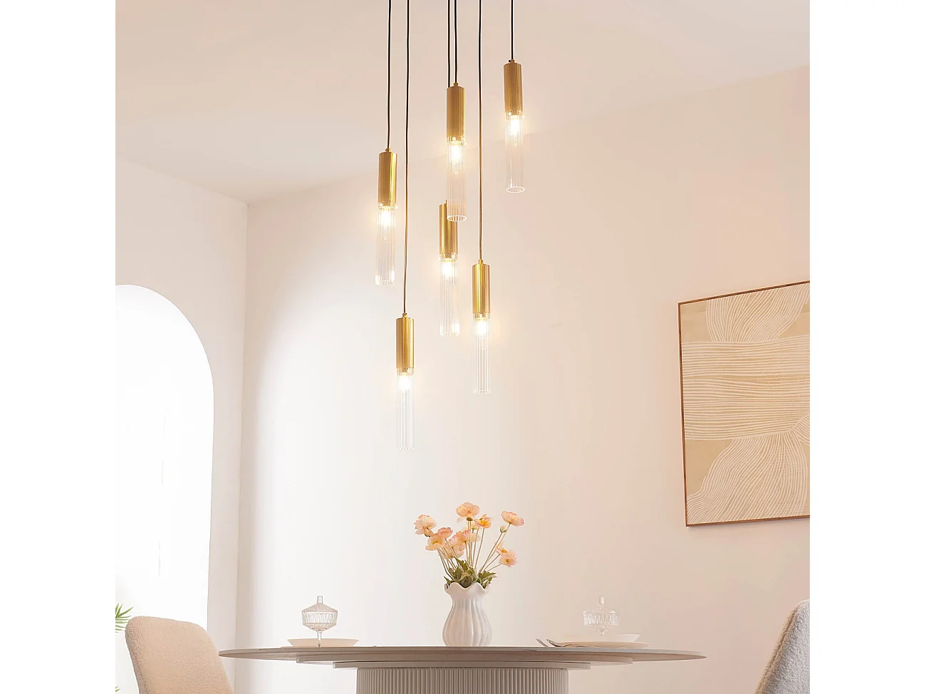 Grande suspension à tube en verre multiple - Poggio