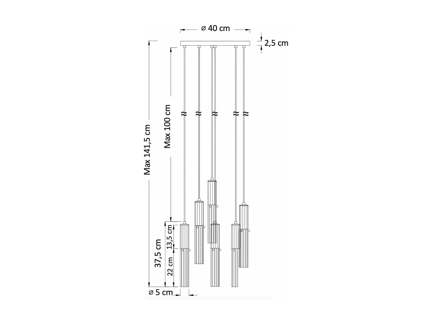 Grande suspension à tube en verre multiple - Poggio