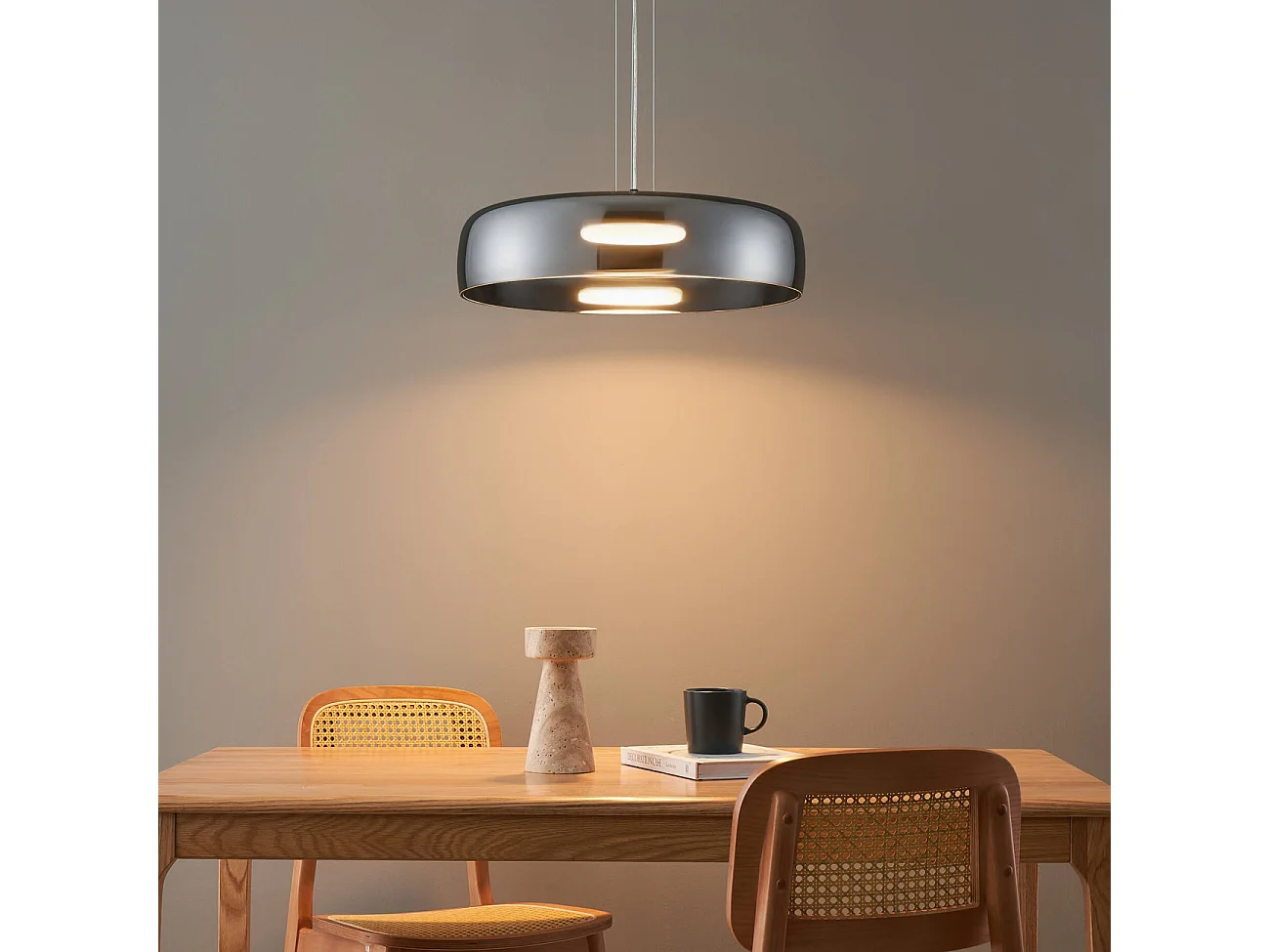 Suspension dôme en verre fumé et métal noir - Riccardo
