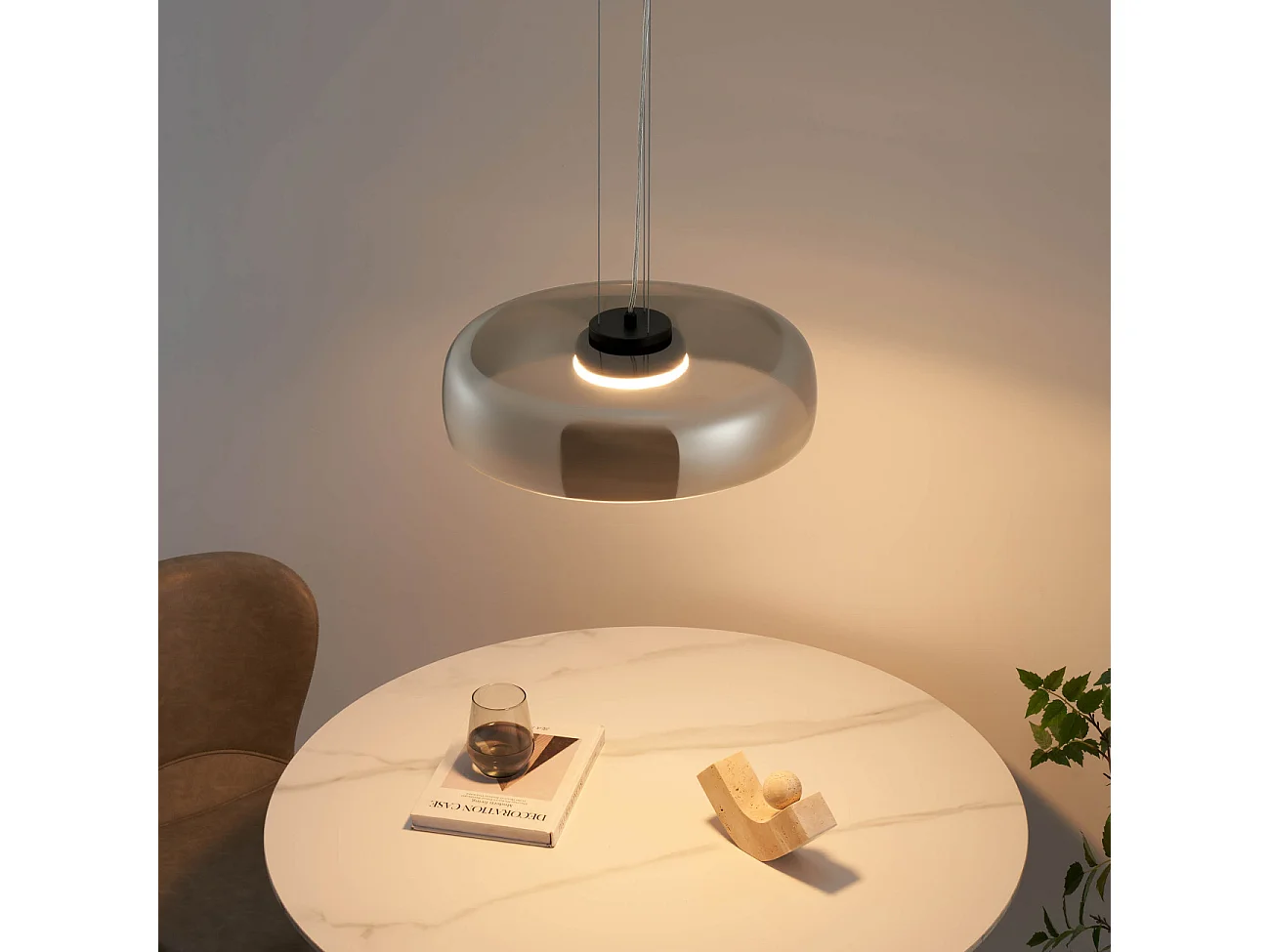 Suspension dôme en verre fumé et métal noir - Riccardo