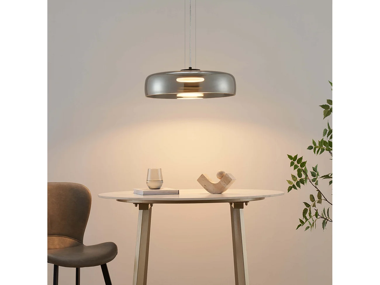 Suspension dôme en verre fumé et métal noir - Riccardo