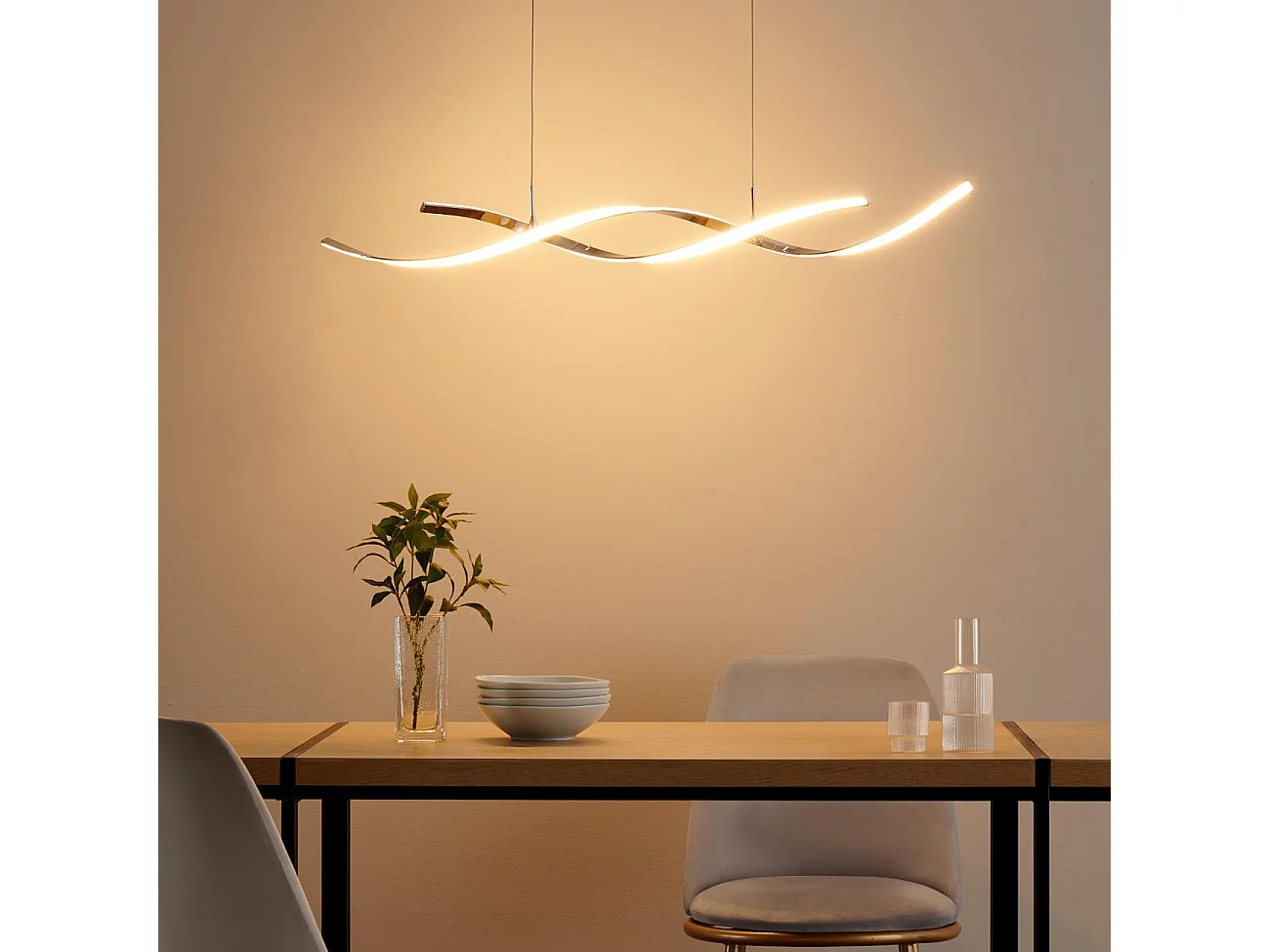 Suspension LED double barres ondulées 110 cm - Galba