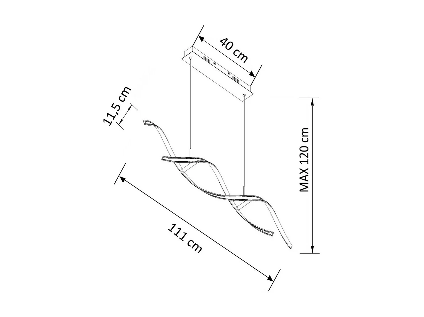 Suspension LED double barres ondulées 110 cm - Galba