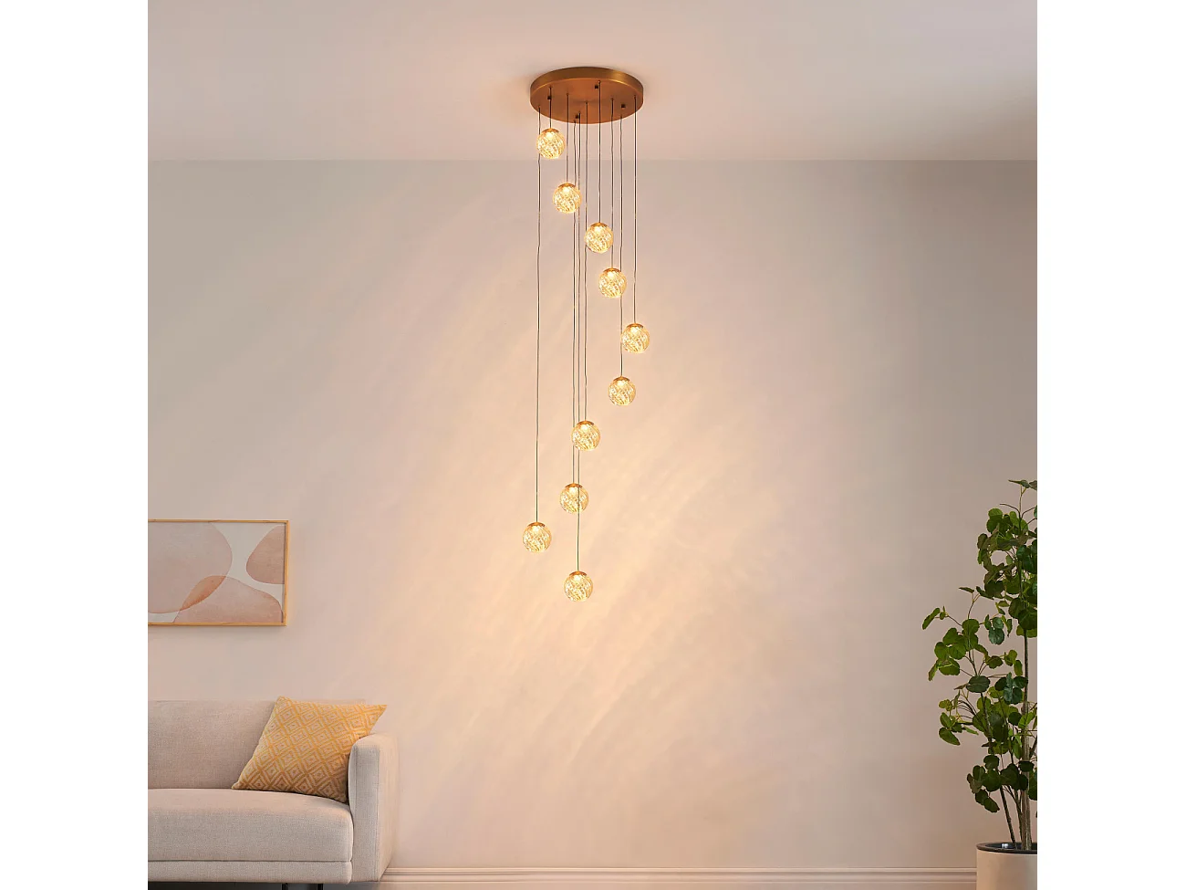 Grande suspension dorée LED cage d'escalier 3 m - Esposia