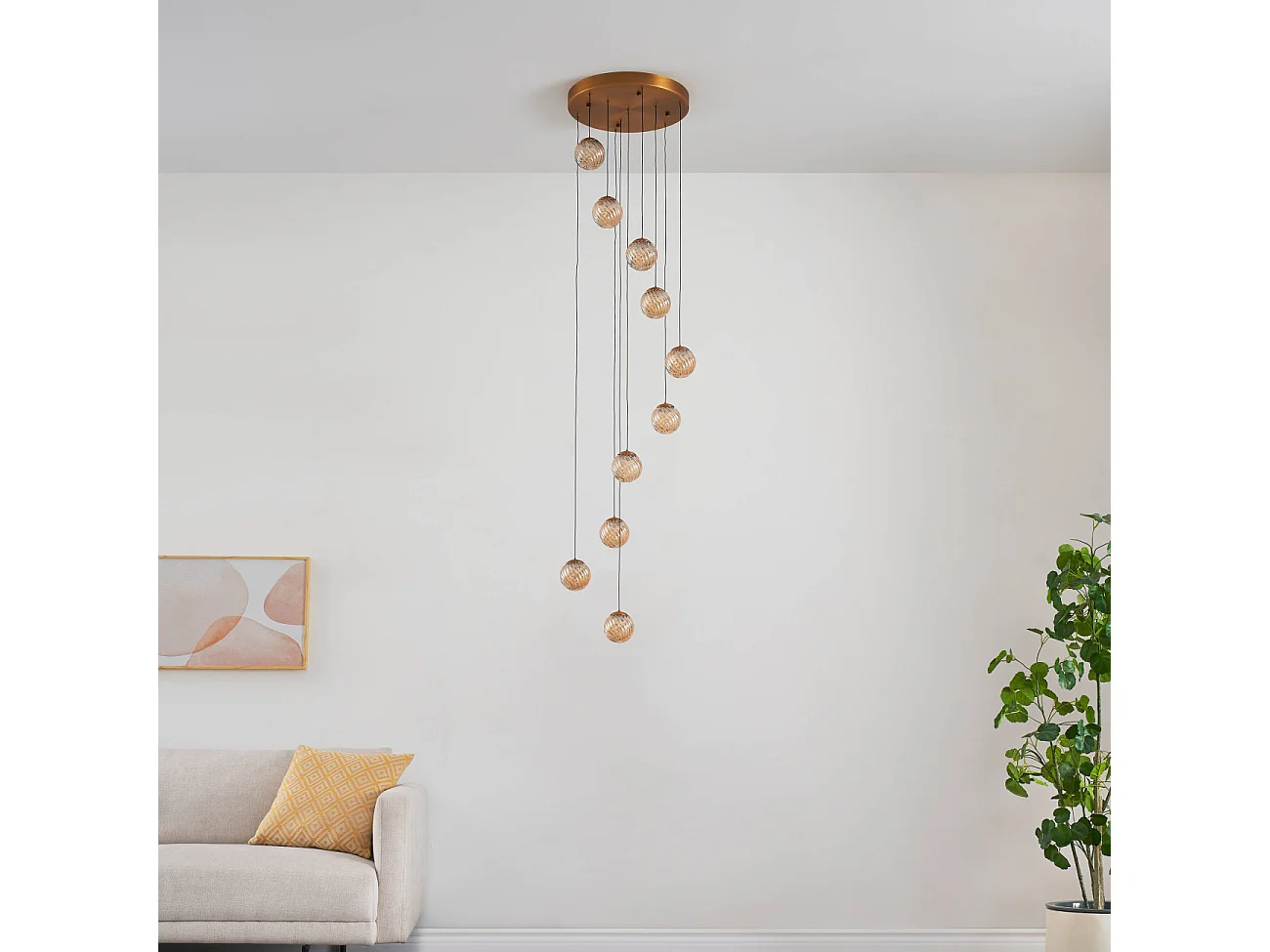 Grande suspension dorée LED cage d'escalier 3 m - Esposia