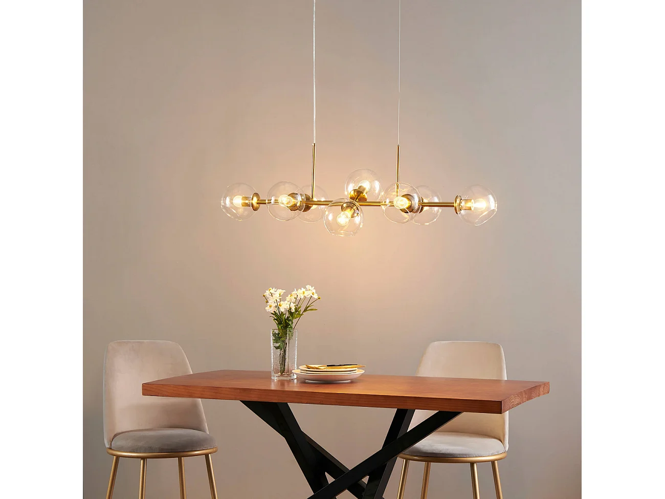 Grande suspension moderne 8 boules en verre - Carlotta