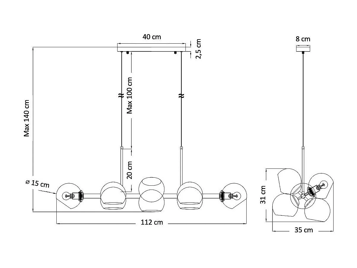 Grande suspension moderne 8 boules en verre - Carlotta
