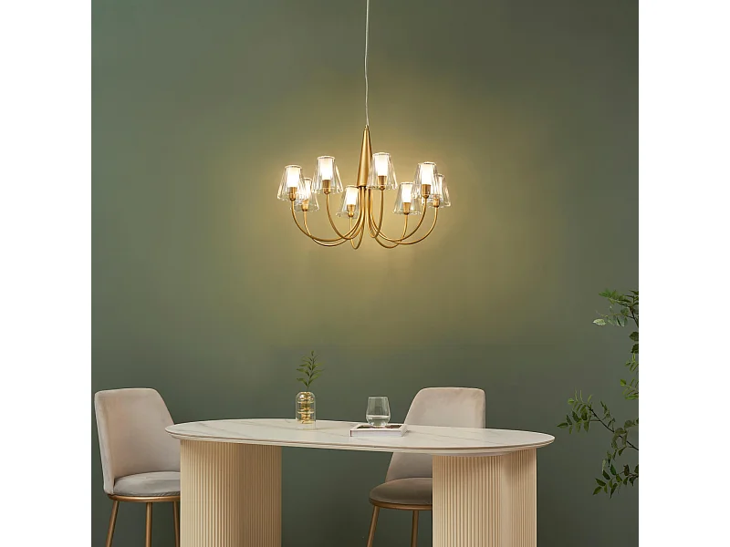 Grand lustre baroque doré 8 bras verre transparent - Cerenova