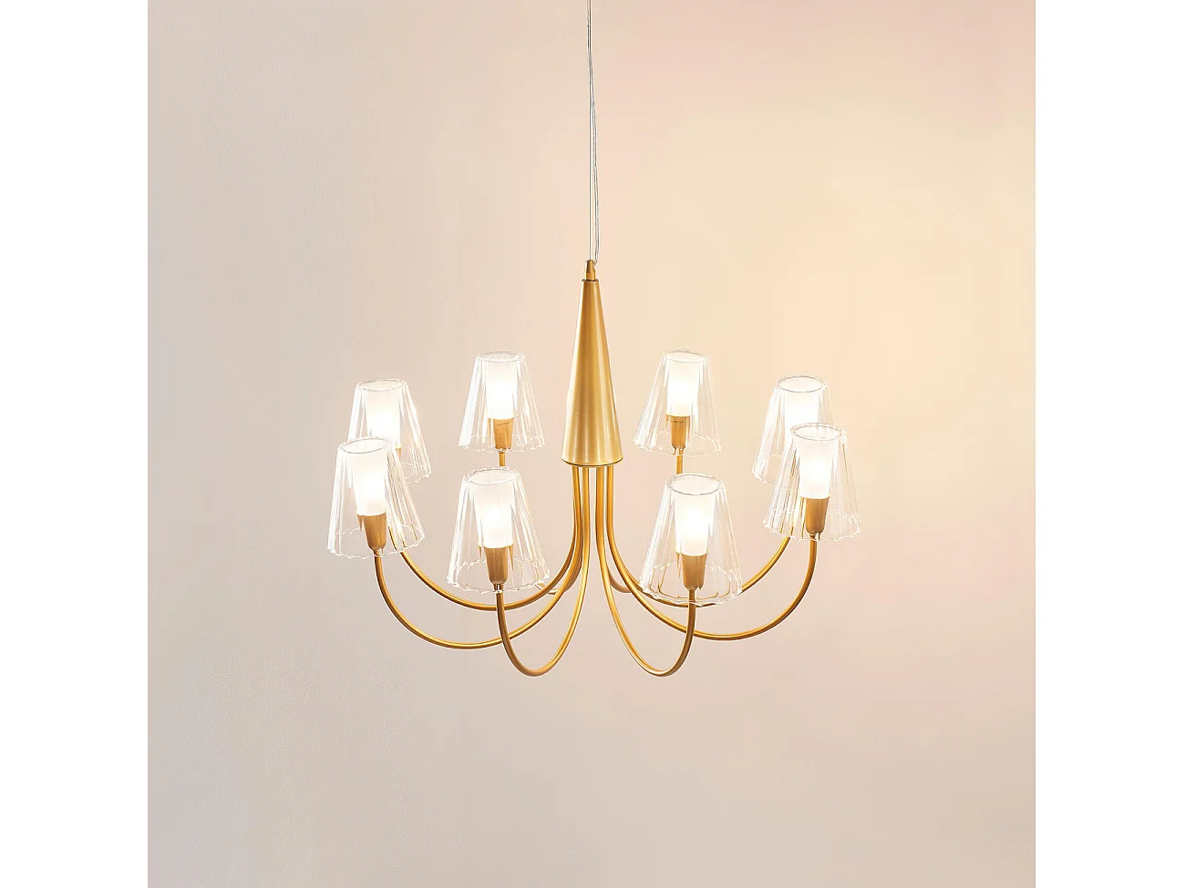 Grand lustre baroque doré 8 bras verre transparent - Cerenova