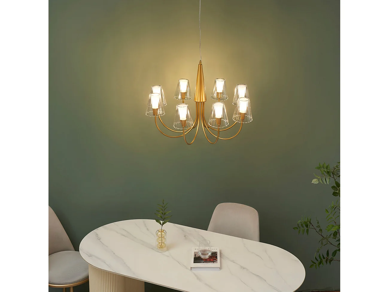 Grand lustre baroque doré 8 bras verre transparent - Cerenova