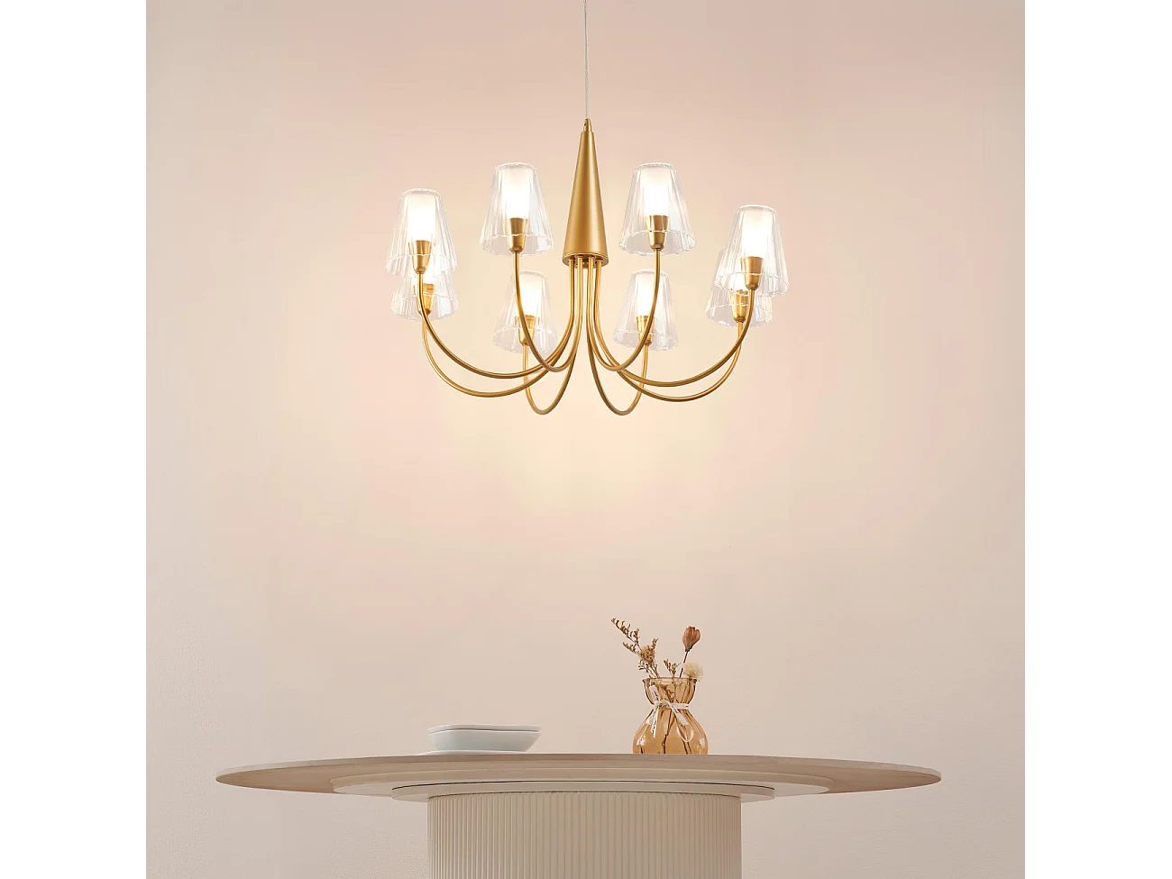 Grand lustre baroque doré 8 bras verre transparent - Cerenova