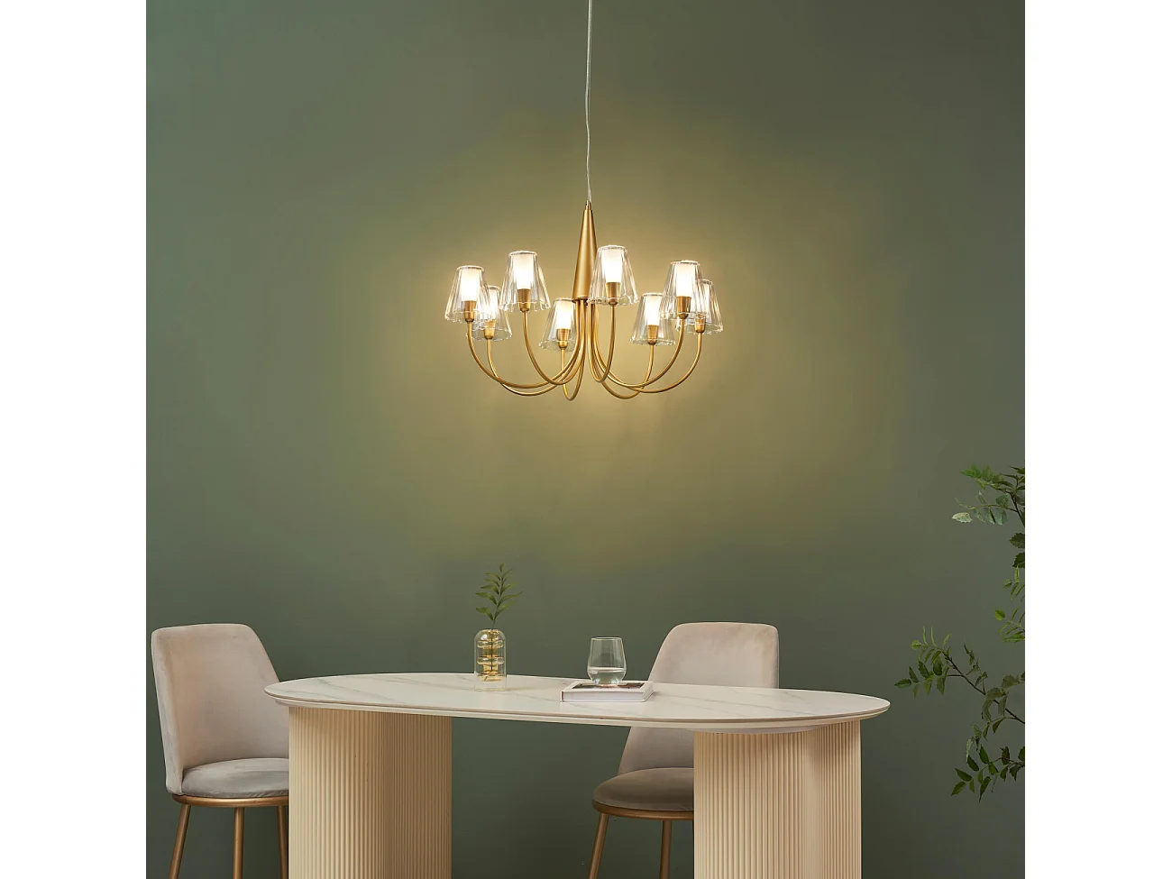 Grand lustre baroque doré 8 bras verre transparent - Cerenova