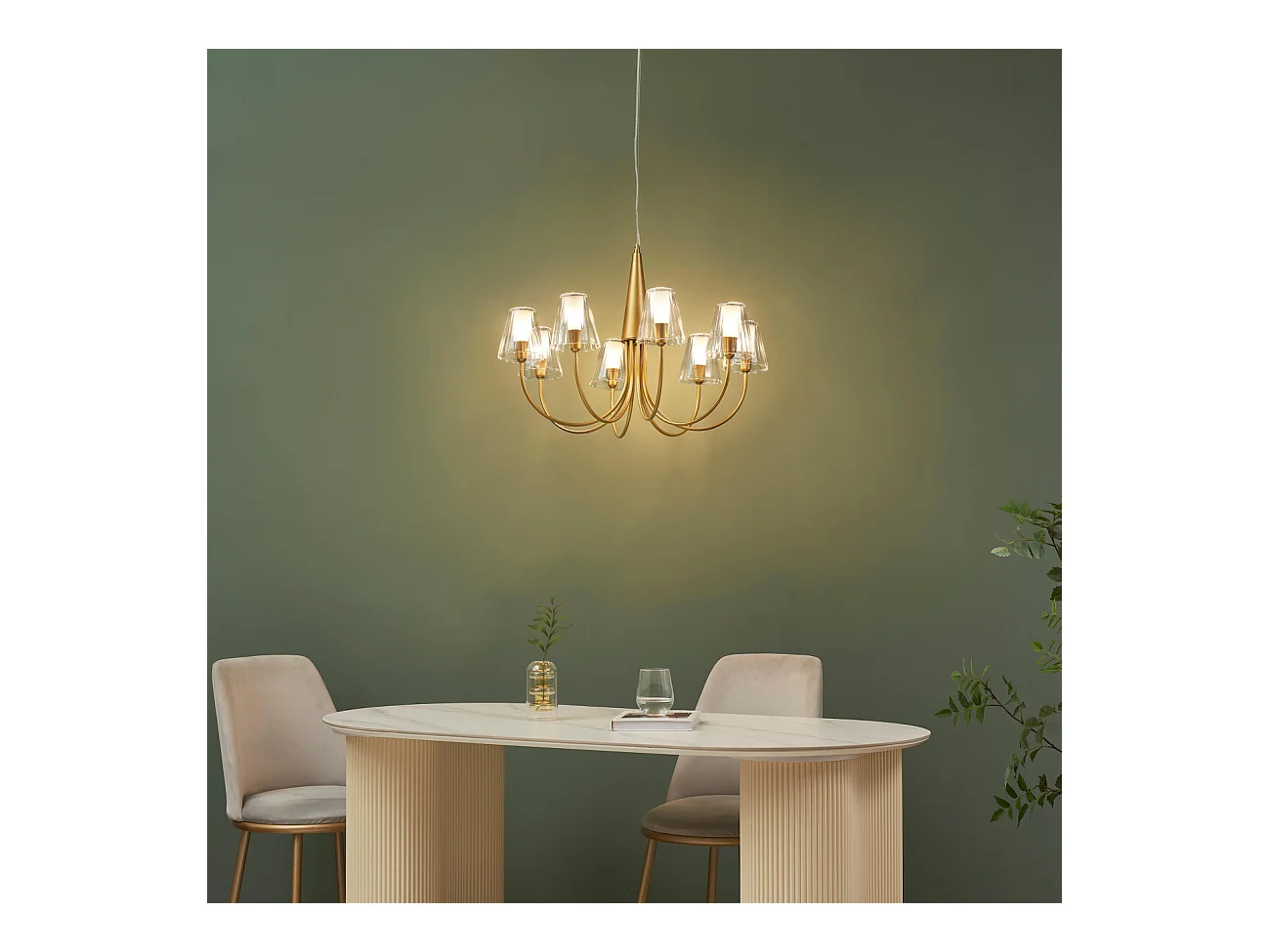 Grand lustre baroque doré 8 bras verre transparent - Cerenova
