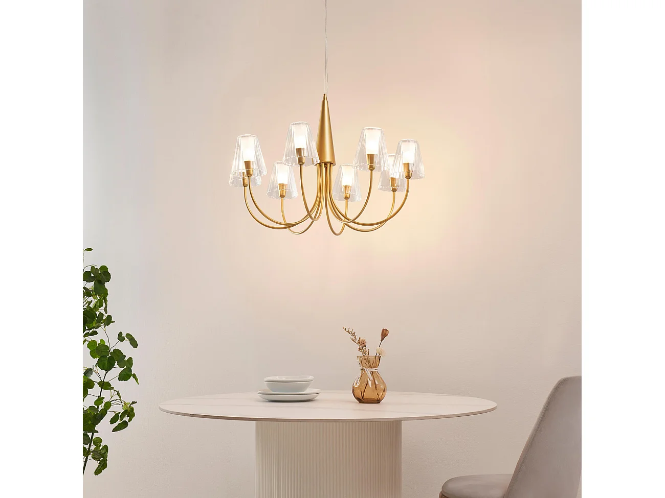 Grand lustre baroque doré 8 bras verre transparent - Cerenova