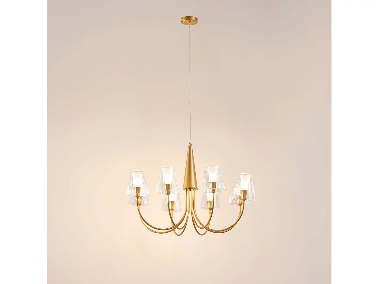 Grand lustre baroque doré 8 bras verre transparent - Cerenova